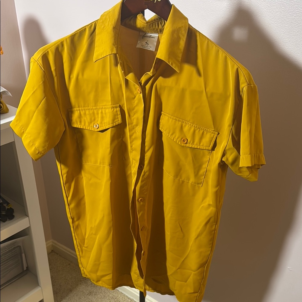 Yellow Short Sleeve Button-Up Shirt with matching shorts set
